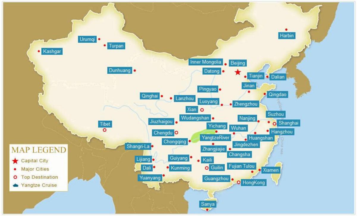 Kina kart med byer