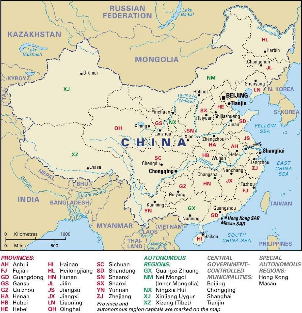 provinsene i Kina kart
