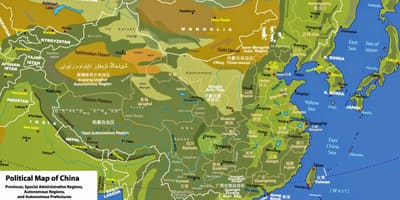 Fysisk geografi kart over Kina
