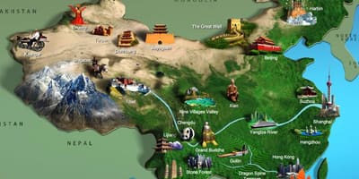 Kart over Kina turistattraksjoner